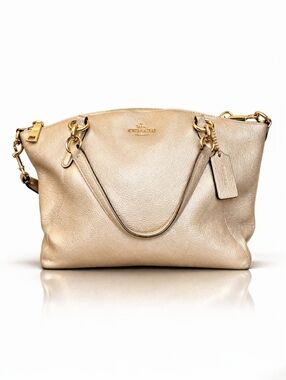Coach Kelsey Satchel Metallic Champagne Gold Leather Crossbody Bag